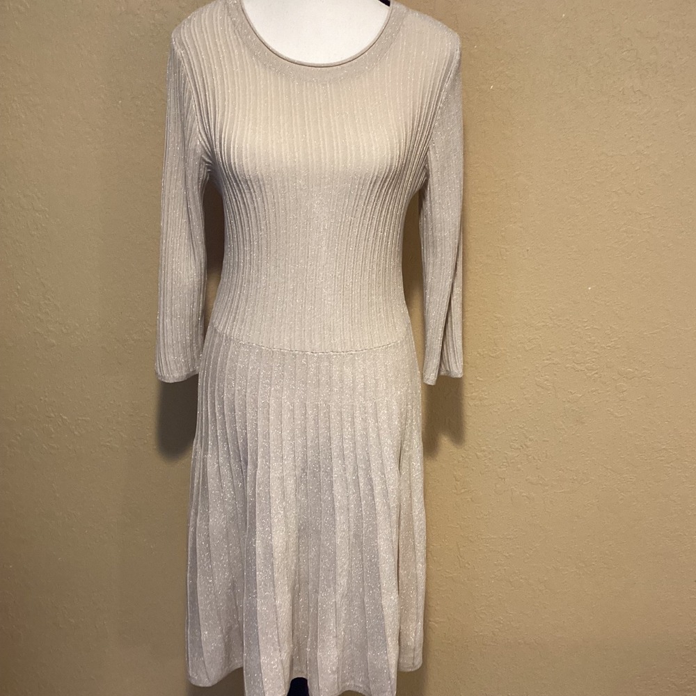 Nanette Nanette Lepore‎ Champagne Metallic Dress, Size Medium, knit A-line